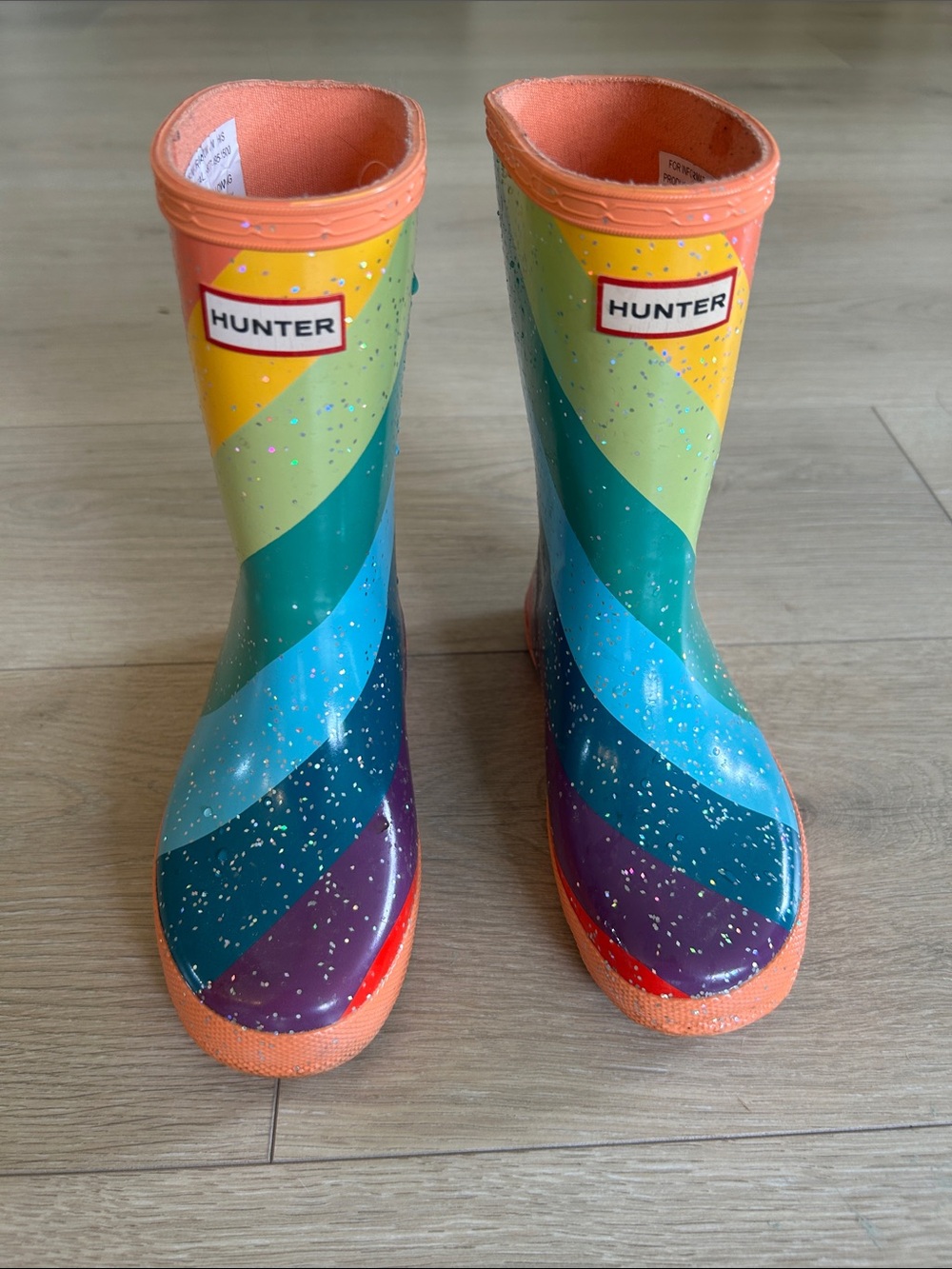 Hunter Kids Rainbow Stripe Rain Boots - size 12 / 13